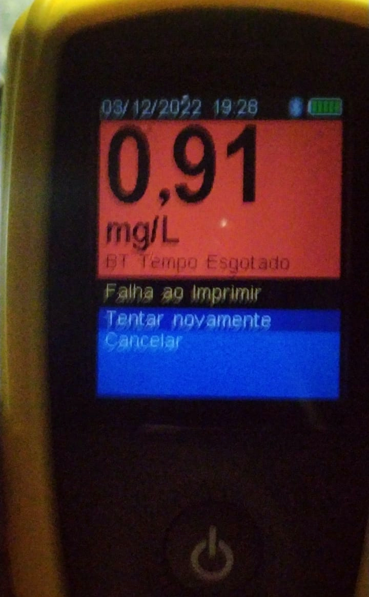 Teste de etilômetro indicou embriaguez do motorista. Foto: Divulgação/PRF