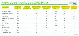 Grau de instrução dos candidatos. Arte: O Regional