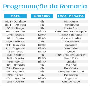 Programação Romaria. Arte: O Regional