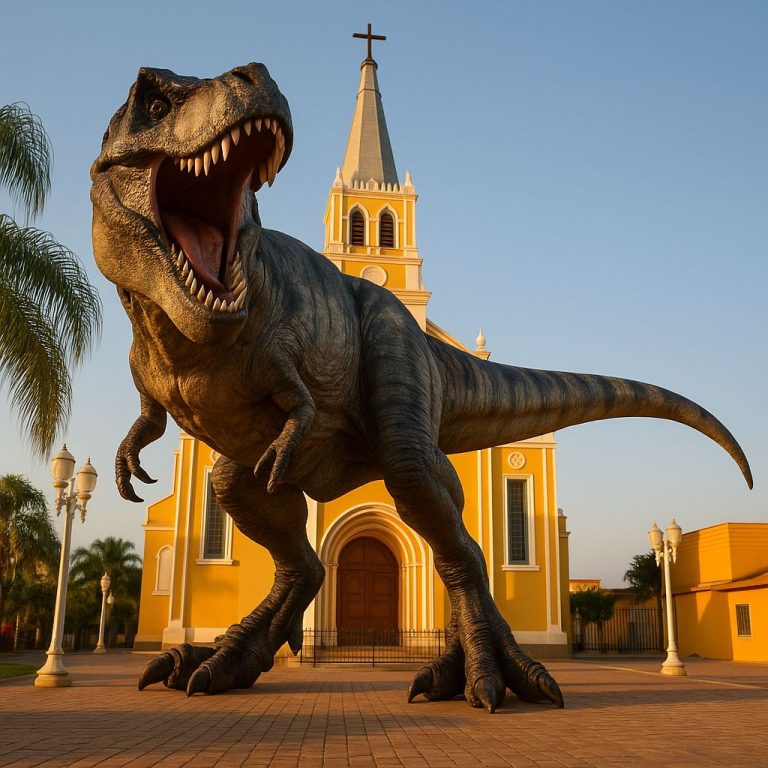 Esculturas de dinossauros serão atração no evento da Aciam. Imagem: Divulgação