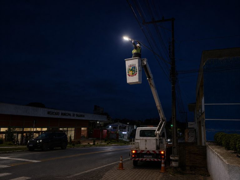 Luminárias estão sendo instaladas em diversos pontos da cidade. Foto: Assessoria de Imprensa/Prefeitura de Tijucas do Sul