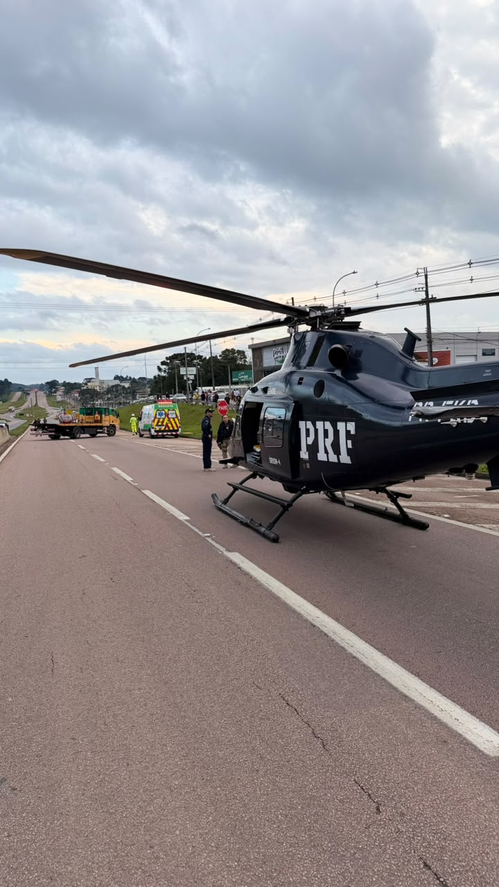 Helicóptero foi acionado para resgate após atropelamento na BR-116. Foto: Divulgação/PRF